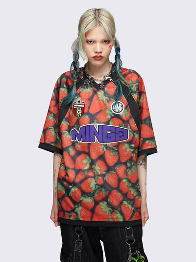 Red football t-shirt with strawberries print