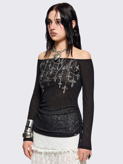 Rosary Off-Shoulder Top