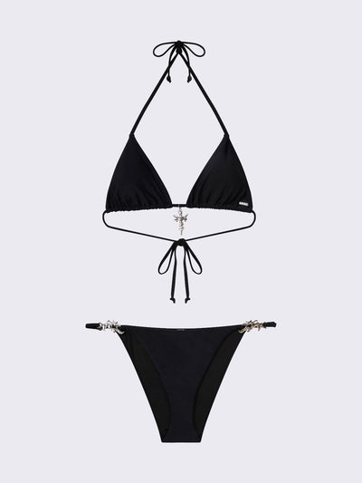 Slim straps bikini bottoms in black with metal details