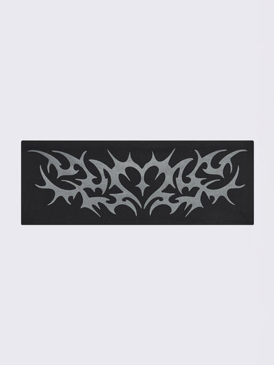 Black headband with cyber sigilism heart tattoo print.