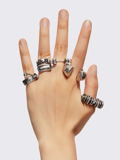 Set of 5 silver chunky rings with mix designs.