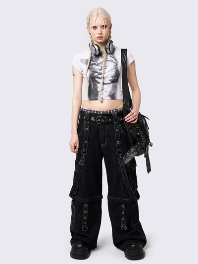 White cropped baby tee with pixel kitty graphic print. Perfect for Y2K and grunge-inspired looks