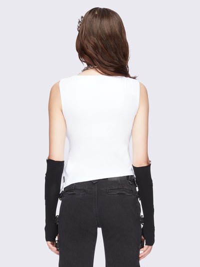 White slit neck top with side split and " too sensitive for the internet" graphic front print.
