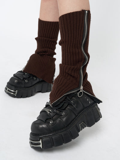 Downtown Brown Zip Up Leg Warmers - Minga EU