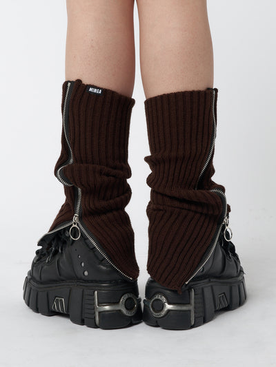 Downtown Brown Zip Up Leg Warmers - Minga EU