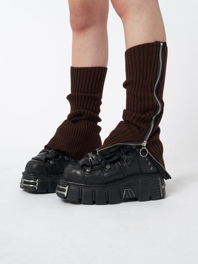 Downtown Brown Zip Up Leg Warmers - Minga EU