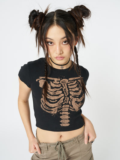 Skeleton Black Graphic Print Baby Tee - Minga EU
