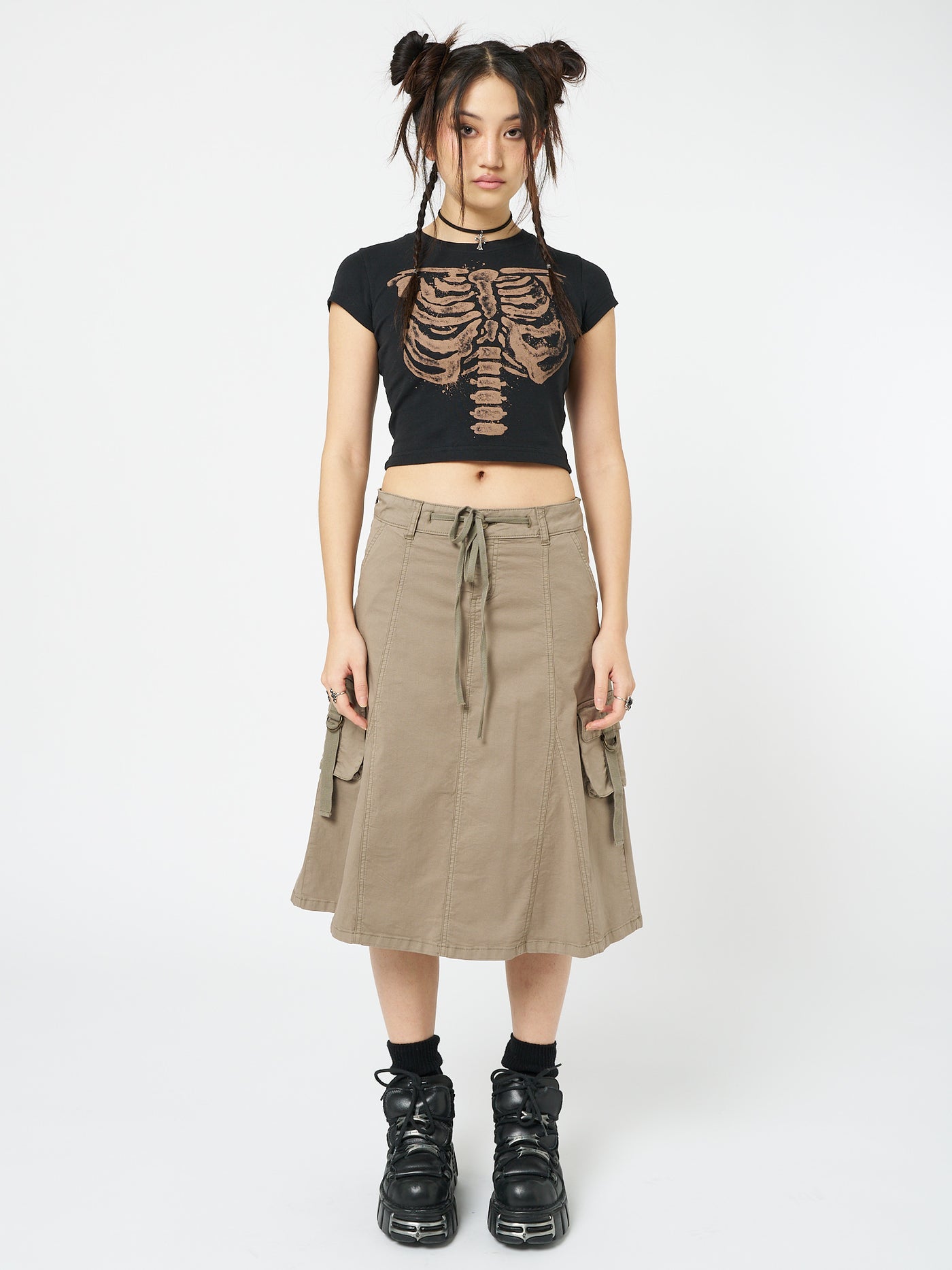 Skeleton Black Graphic Print Baby Tee - Minga EU