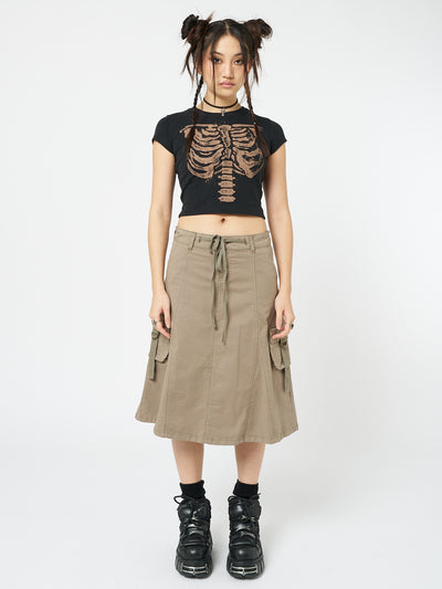 Skeleton Black Graphic Print Baby Tee - Minga EU