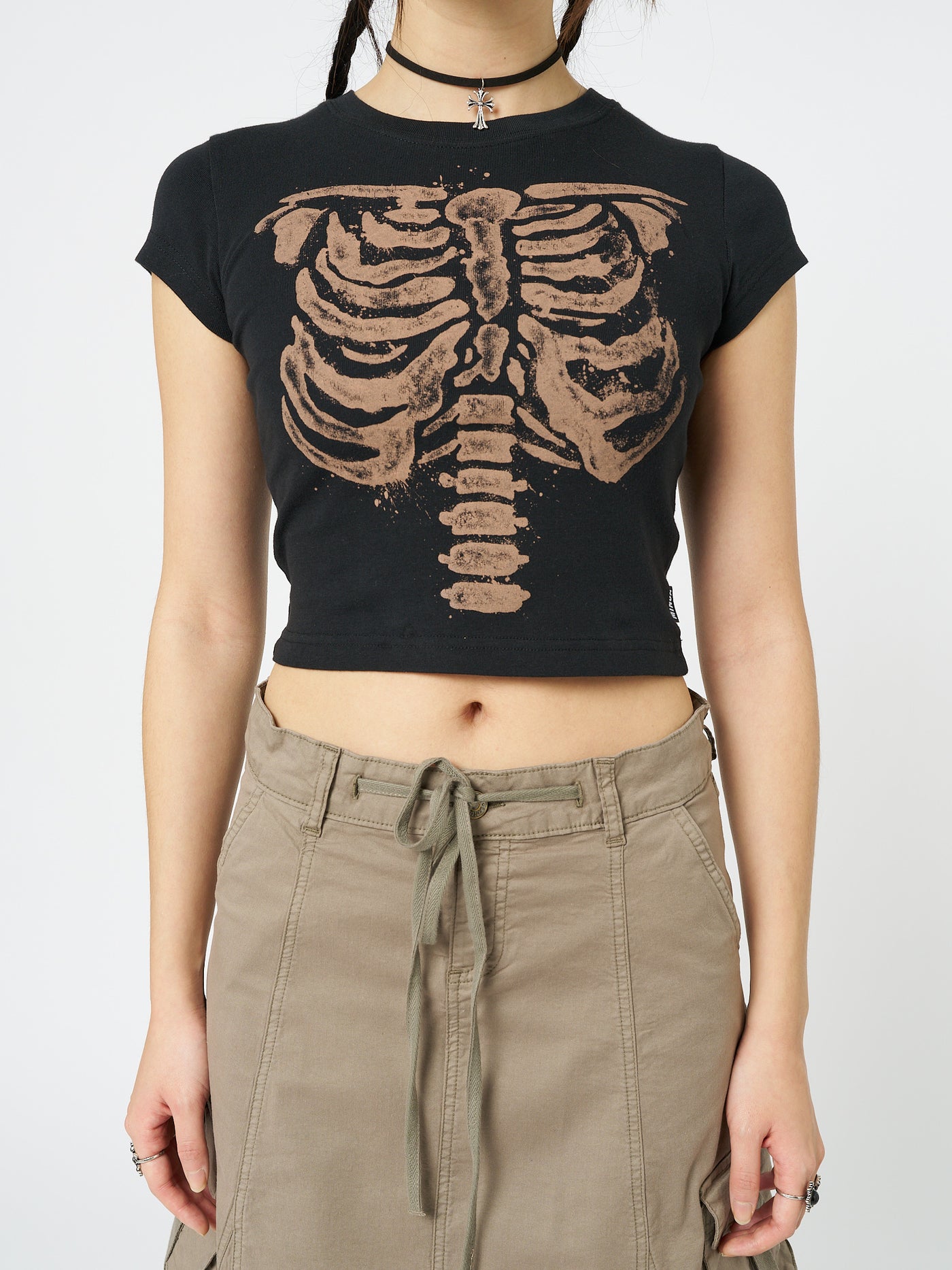 Skeleton Black Graphic Print Baby Tee - Minga EU