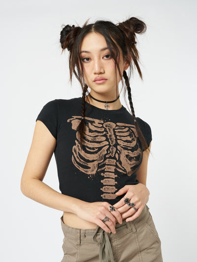 Skeleton Black Graphic Print Baby Tee - Minga EU