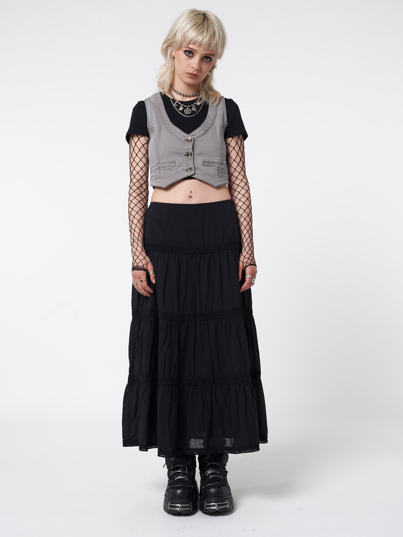 Raven Ruffle Lace Maxi Skirt - Minga EU